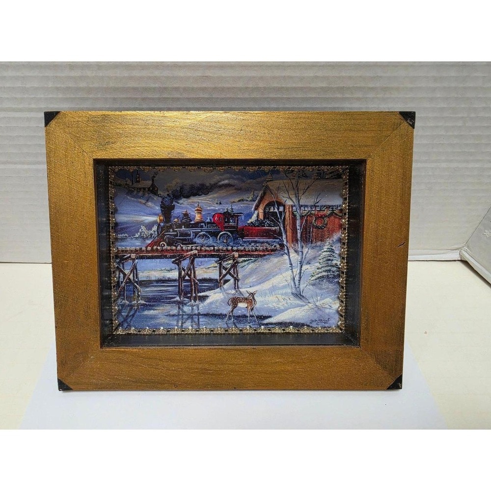 Framed "Train Station Christmas Eve" print by Bigelow Illustrations